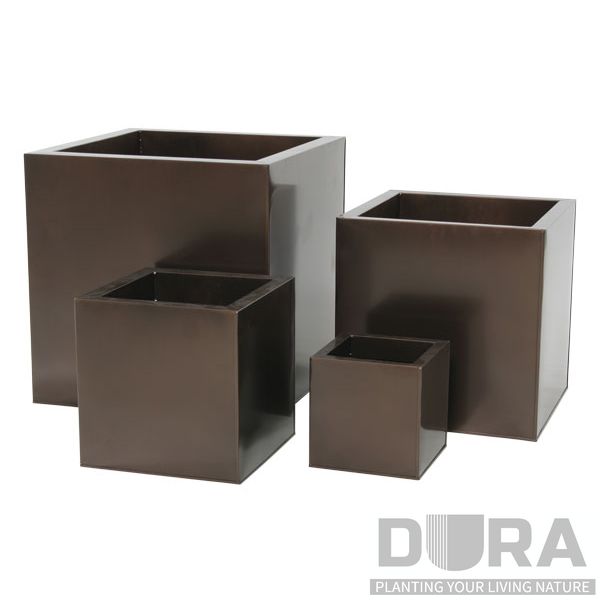 Square GalvanizedSteel pot S/4 Glossy brown DURA Planters Supply